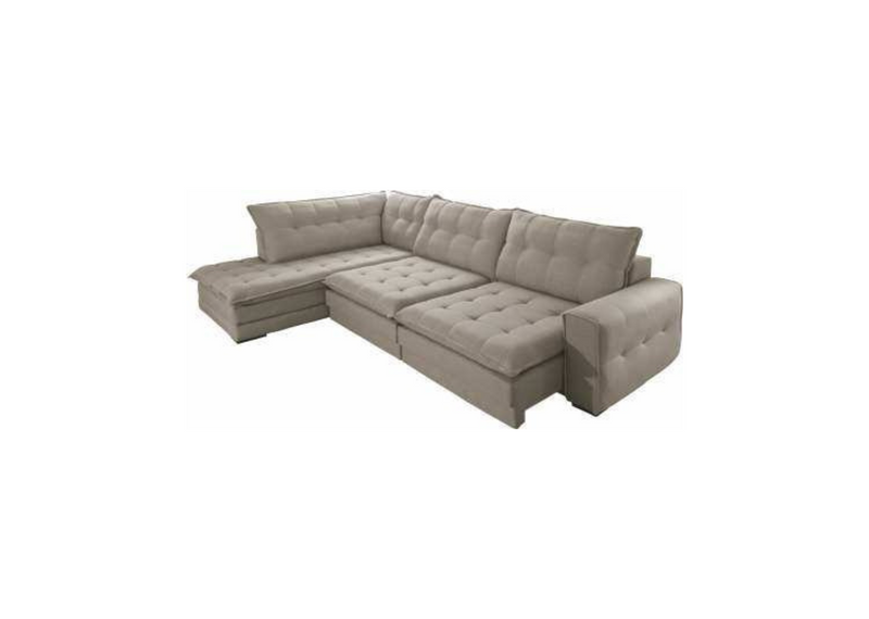 Sofá de Canto Retrátil Crystal Tecido Veludo Na Cor Bege 3.00mx2.00m