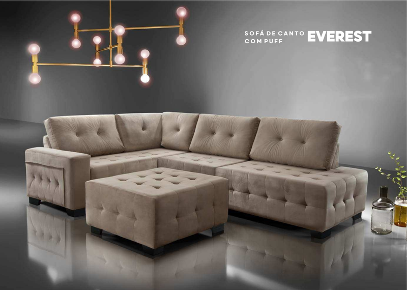 Sofá De Canto Everest Tecido Veludo Na Cor Bege 2.80m x 1.80m