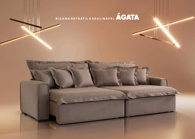 Sofá Bicama Ágata Retrátil e Reclinável Tecido em Linho Cor Marrom 2.20m x 1.50m