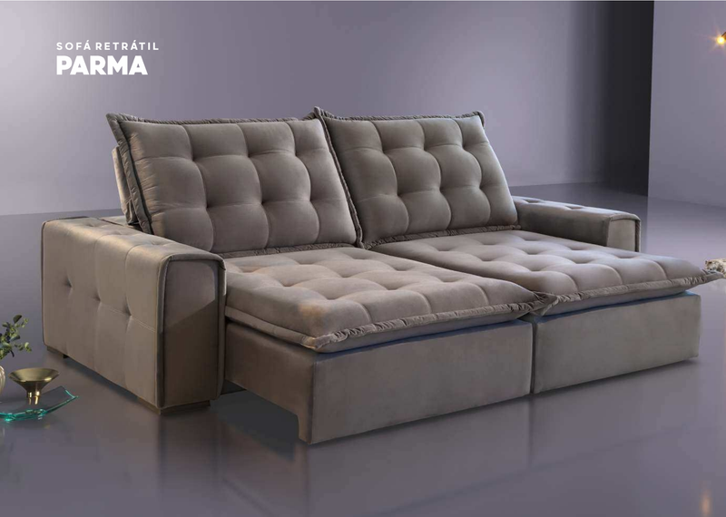 Sofá Retrátil e Reclinável Parma Tecido Veludo Marrom Claro 2.20m x 1.60m