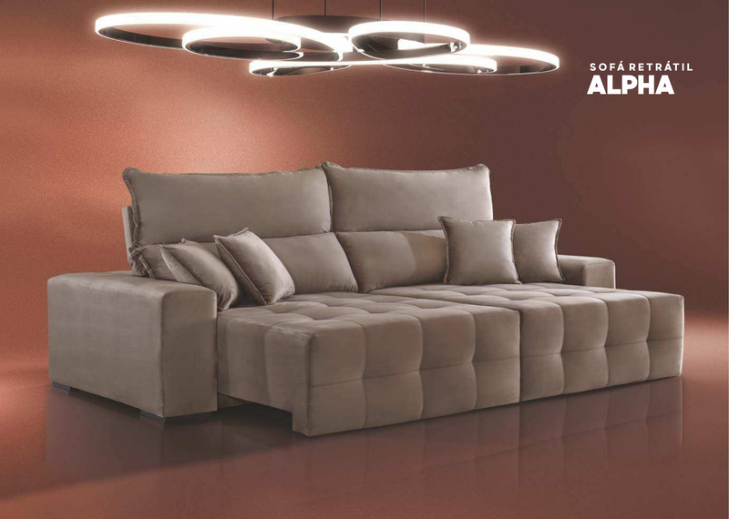 Sofá Retrátil e Reclinável Alpha Tecido Veludo Cor Marrom 2.20m x 1.60m