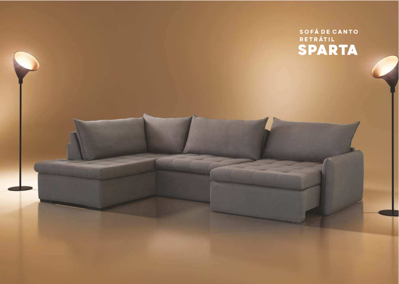 Sofá de Canto Cama Retrátil Sparta Tecido Veludo Marrom Terra 3.00m x 2.00m