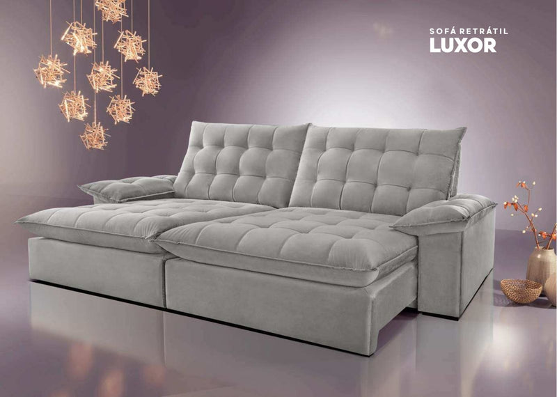 Sofá Retrátil Luxor Tecido Veludo Na Cor Cinza 2.20m x 1.60m